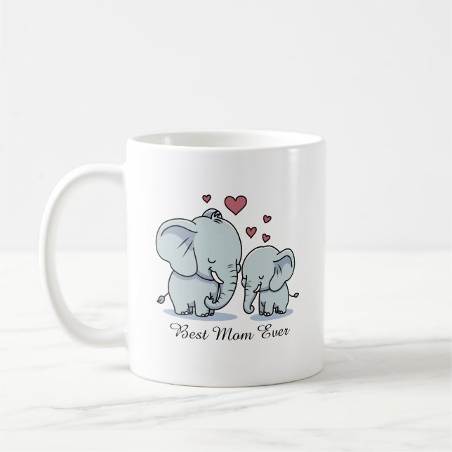 Best Mum Ever Elephants And Hearts Coffee Mug (Left)