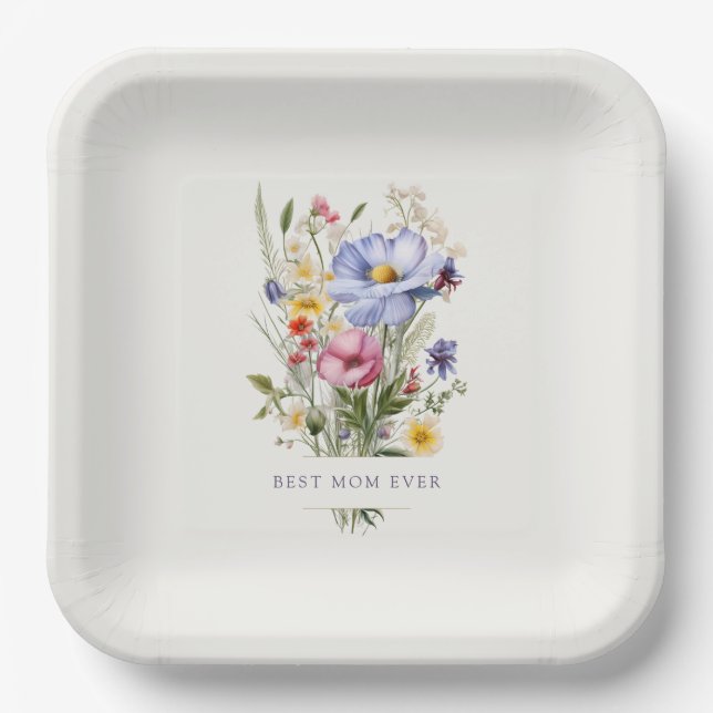 Best Mum Ever English Garden Bouquet Mother's Day Paper Plate (Front)