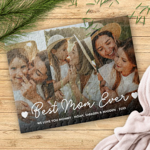 Best Mum Ever Family 3 Photo Mothers Day Script Jigsaw Puzzle