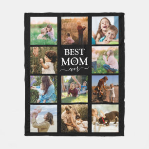 Best Mum Ever Family Photo Collage Black Fleece Blanket