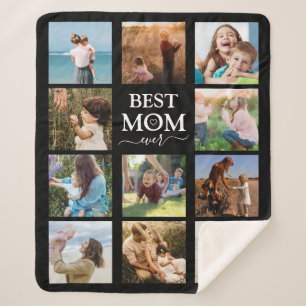 Best Mum Ever Family Photo Collage Black Sherpa Blanket