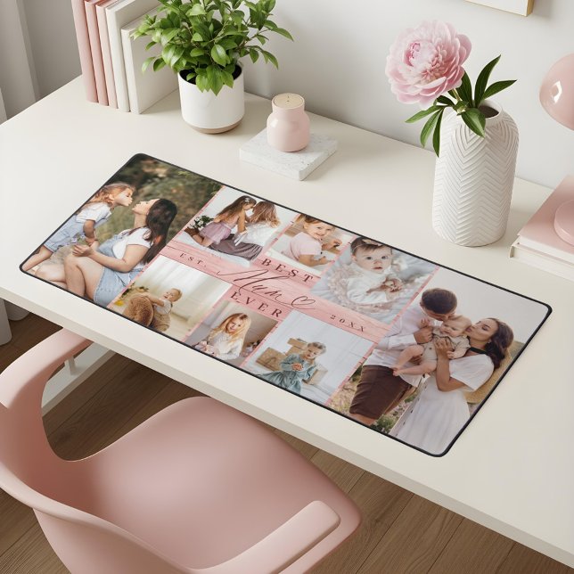 Best Mum Ever Family Photo Collage Pink Woodgrain  Desk Mat (Best Mum Ever Family Photo Collage Pink Woodgrain Desk Mat)