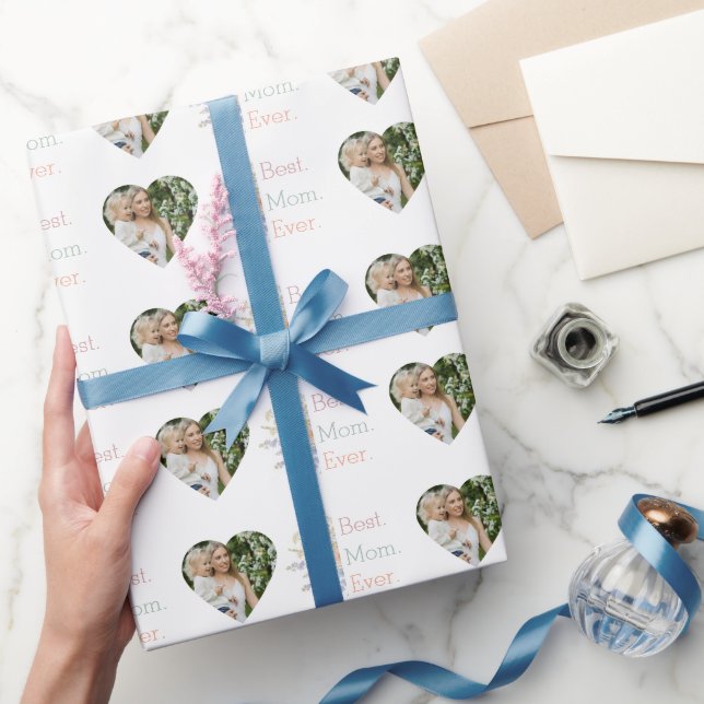 Best Mum Ever Floral Heart Photo Collage Wrapping Paper (Gifting)