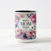 Best Mum Ever Floral Mug — Elegant Peony & Pastel