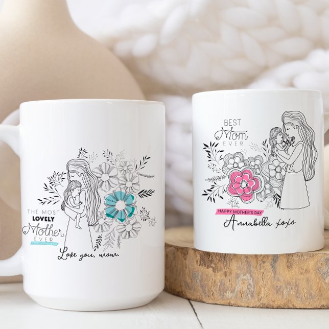 Best Mum Ever Floral Mum Child Mother's Day Coffee Mug (Creator Uploaded)