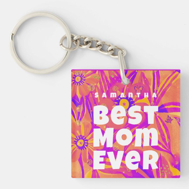 Best Mum Ever Floral Naive Art Key Ring (Front)