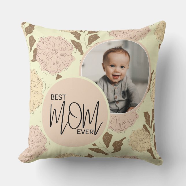 Best Mum Ever Floral Pattern Photo Cushion (Front)