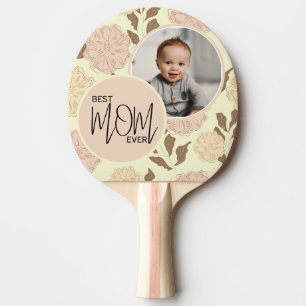 Best Mum Ever Floral Pattern Photo Ping Pong Paddle