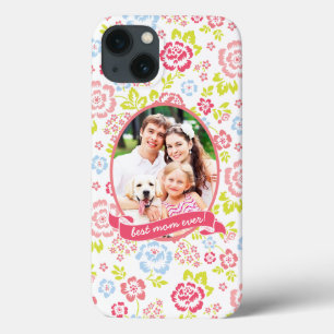 Best Mum Ever Floral Personalised Custom Photo iPhone 13 Case