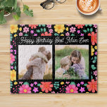 Best Mum Ever Floral Photo Collage Birthday Jigsaw Puzzle<br><div class="desc">This mum puzzle features a modern script text design with a family photo collage with vibrant flowers on a black background. Personalise it with your family photos.</div>