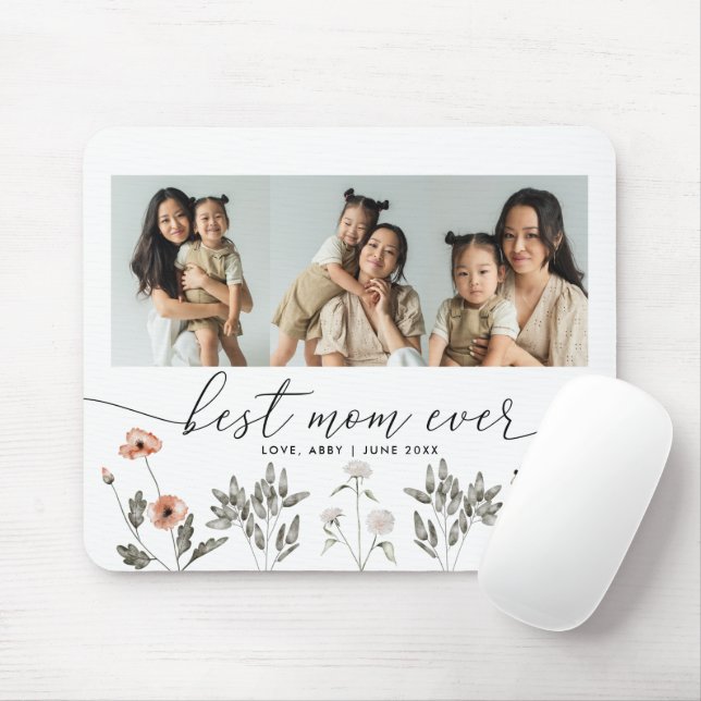 Best Mum Ever Floral Photo Collage  Mouse Mat (With Mouse)