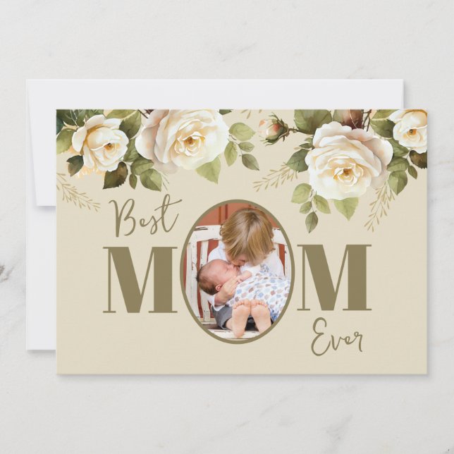Best Mum Ever Floral Photo Flat Holiday Card (Front)