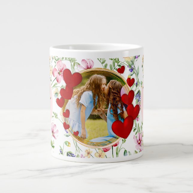 Best Mum Ever Floral Photo Mother's Day Large Coffee Mug (Front)
