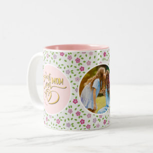Best Mum Ever Floral Photo Mother's Day Two-Tone Coffee Mug