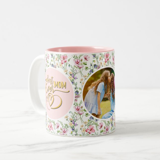 Best Mum Ever Floral Photo Mother's Day Two-Tone Coffee Mug (Front Left)