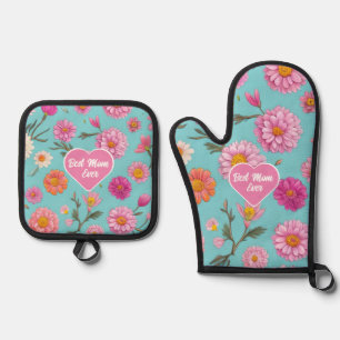 Best Mum Ever floral pink daisies pink flowers Oven Mitt & Pot Holder Set