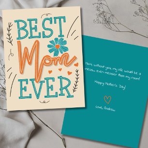 Best Mum Ever Floral Typography Mothers Day Card