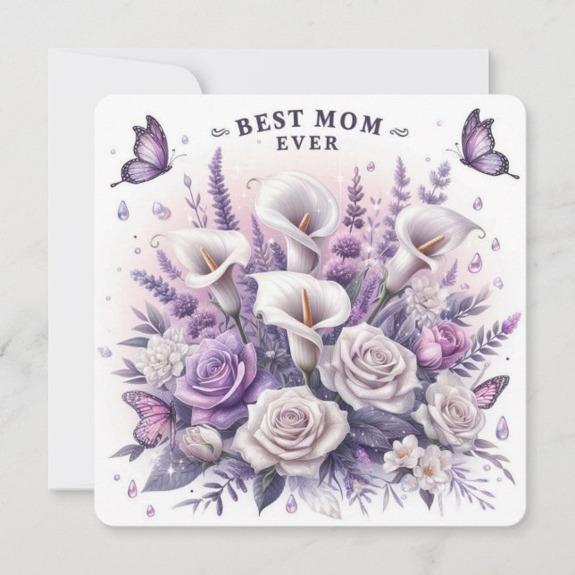Best Mum Ever Flowers and Butterflies Holiday Card (Front)