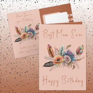 Best Mum Ever flowers birthday brown coral Card