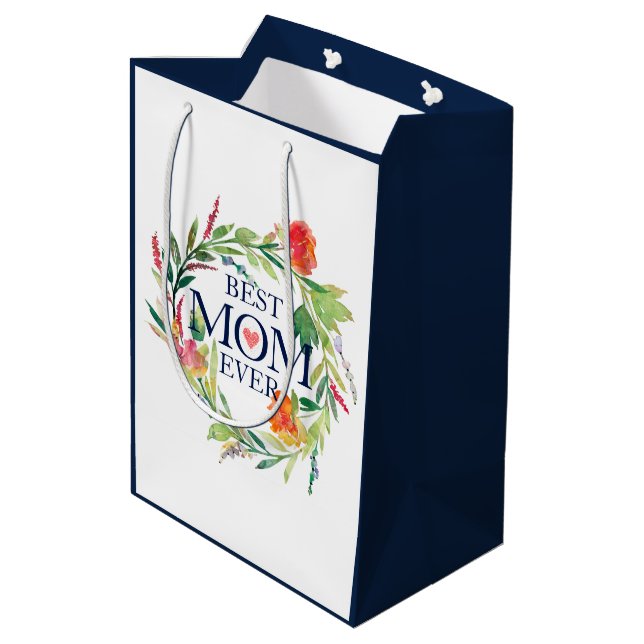 Best Mum Ever Flowers Bouquet Design Medium Gift Bag (Back Angled)