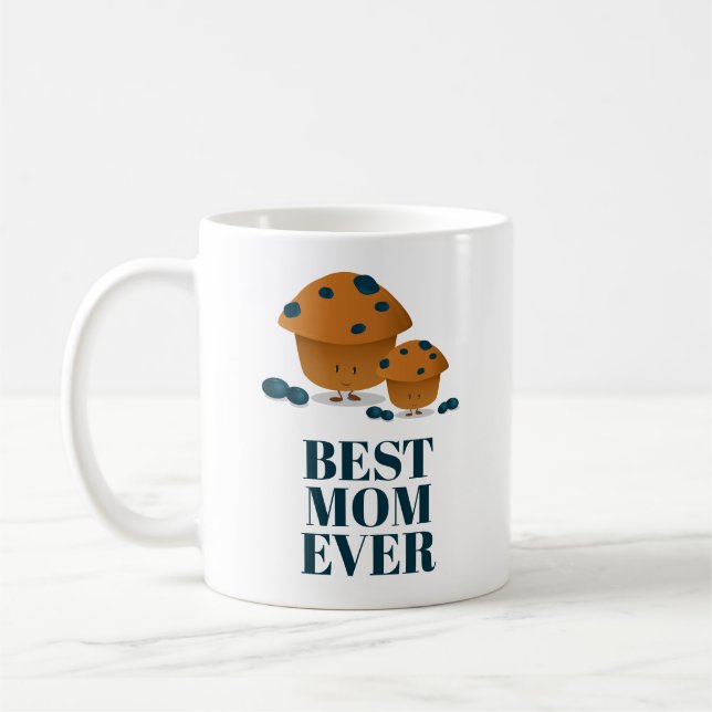 Best Mum Ever Food Blueberry Muffin Cartoon Coffee Mug (Left)