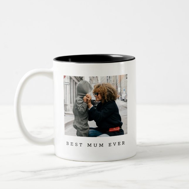 Best Mum Ever Full Photo Personalised Two-Tone Coffee Mug (Left)