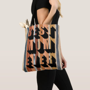  Best Mum Ever fun bold typography retro stripes  Tote Bag