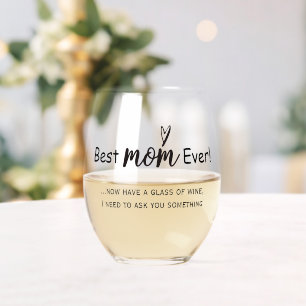 Best mum ever funny script  stemless wine glass