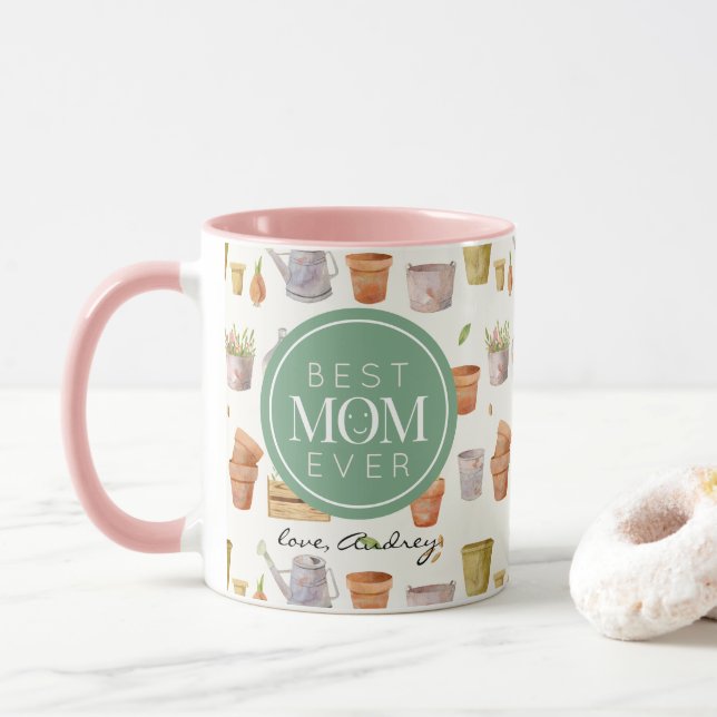 Best Mum Ever Gardening Tool Pattern Mug (With Donut)