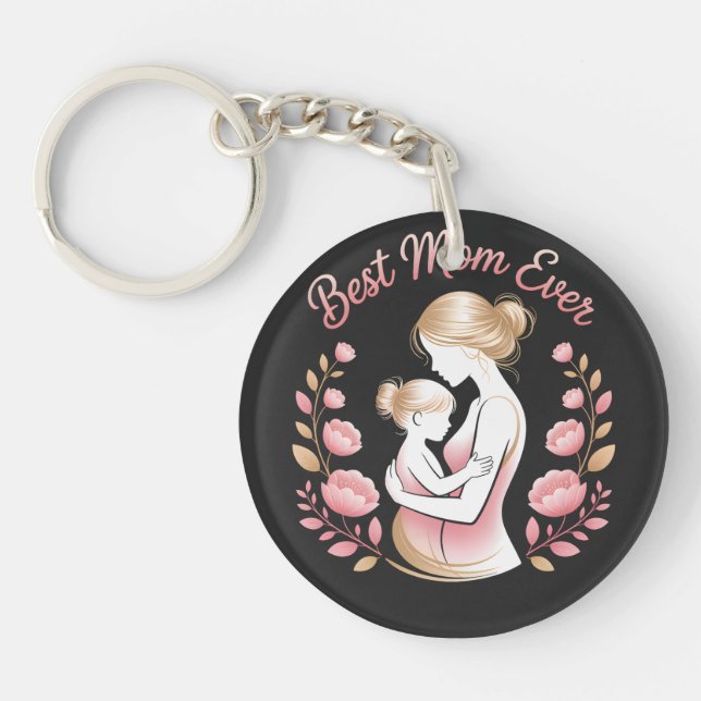 "Best Mum Ever" – Glowing Love in Gold & Pink Key Ring (Front)