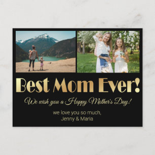 "best mum ever" gold black 2 photos collage  postcard