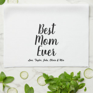 Best Mum Ever gold black white custom script text Tea Towel
