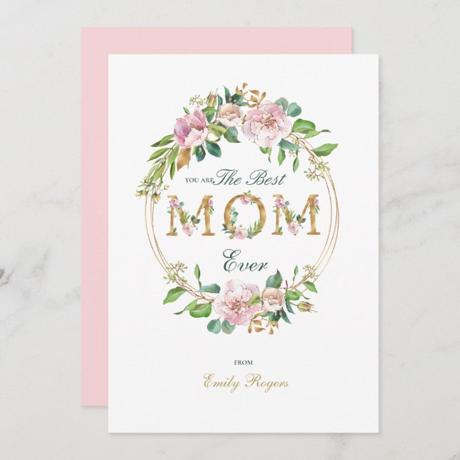Best Mum Ever Gold floral lettering Mum Save The Date (Front/Back)