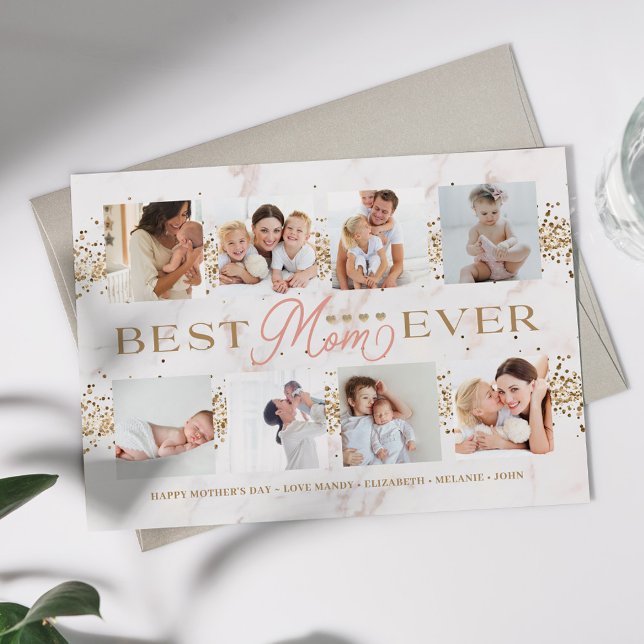 Best Mum Ever Gold Glitter 8 Photo Collage Card (Creator Uploaded)