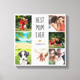 Best Mum Ever Gold Heart 7 Photo Collage Canvas Print