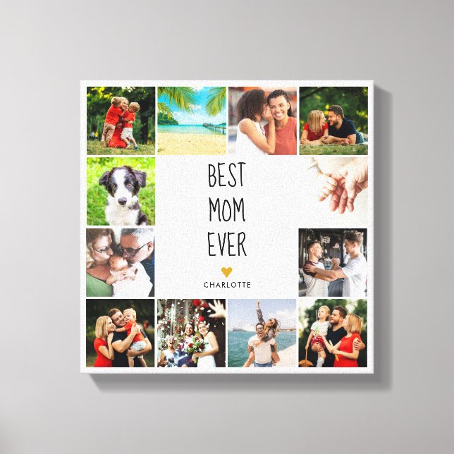 Best Mum Ever Gold Heart Photo Collage Canvas Print (Front)