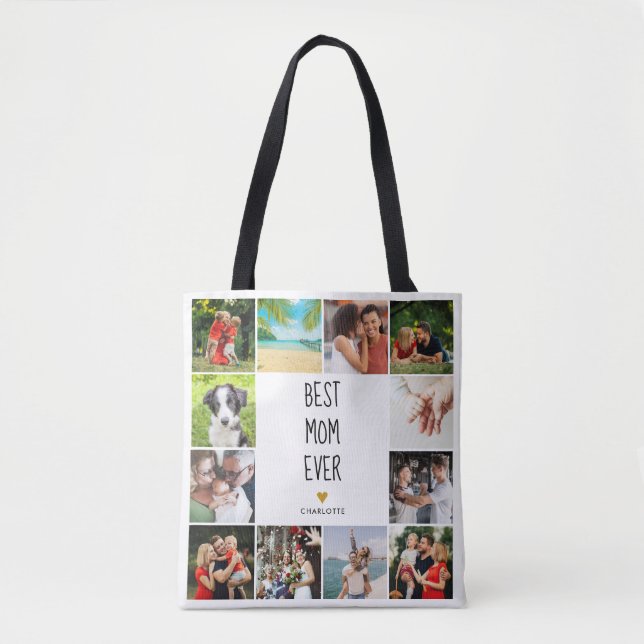 Best Mum Ever Gold Heart Photo Collage Tote Bag (Front)