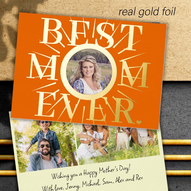 Best Mum Ever gold typography Mother's Day photo Foil Holiday Card (Creator Uploaded)
