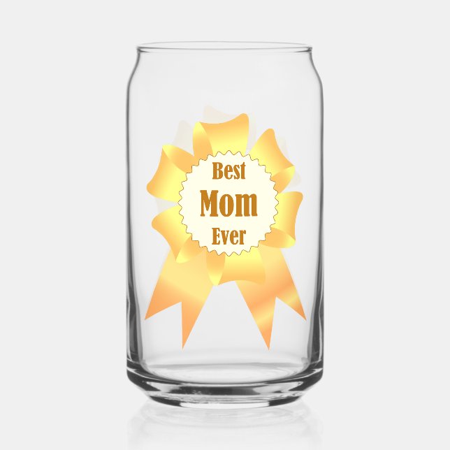 Best mum ever Golden winner award ribbon Can Glass (Back)