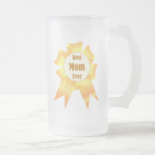 Best mum ever Golden winner award ribbon Frosted Glass Beer Mug