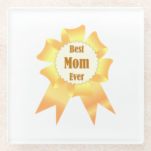 Best mum ever Golden winner award ribbon Glass Coaster