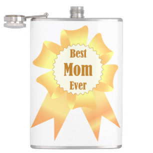 Best mum ever Golden winner award ribbon Hip Flask