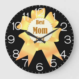 Best mum ever Golden winner award ribbon Large Clock