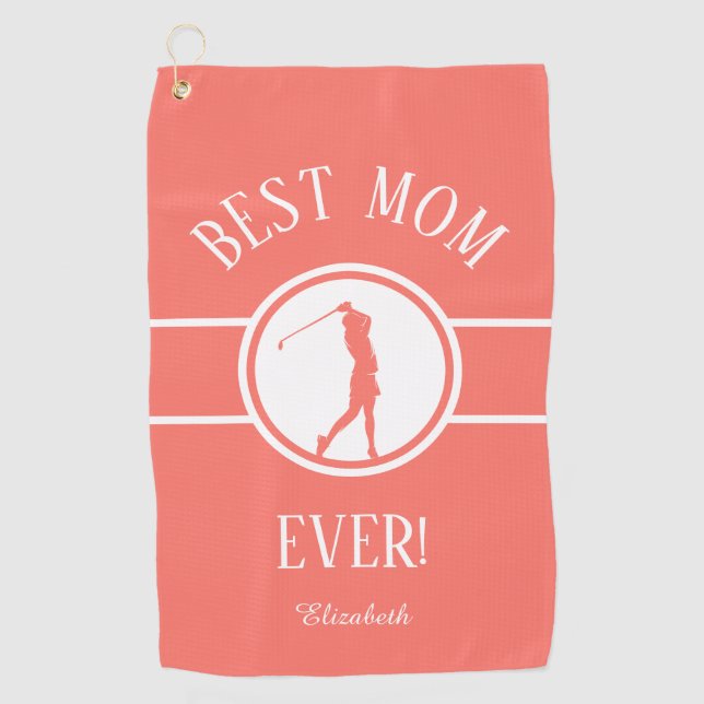 Best Mum Ever Golfer Sports Monogram Womens Coral Golf Towel (Front)