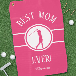 Best Mum Ever Golfer Sports Monogram Womens Pink Golf Towel