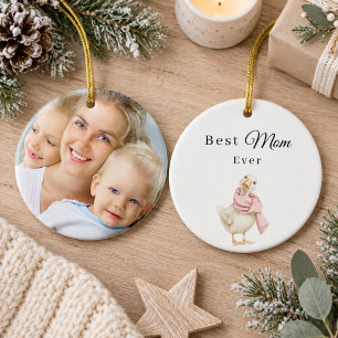 Best Mum Ever Goose Photo Pink Ceramic Tree Decoration
