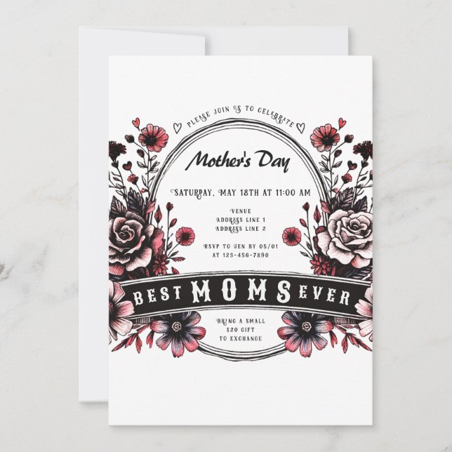 Best Mum Ever Gothic Wild Flower Badass Mother Day Invitation (Front)