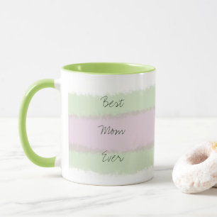 Best Mum Ever Green and Pink Striped Pattern Mug