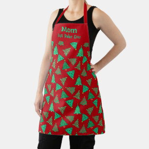 Best Mum Ever Green Christmas Trees Red Patterned Apron