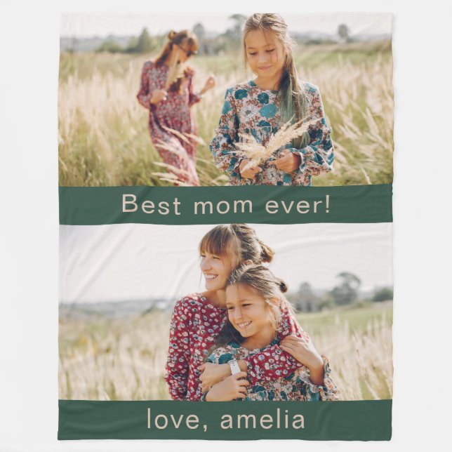 Best Mum Ever Green Two Photo Fleece Blanket (Front)